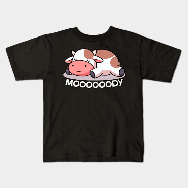 Mooooody Cow Kids T-Shirt by FanFreak